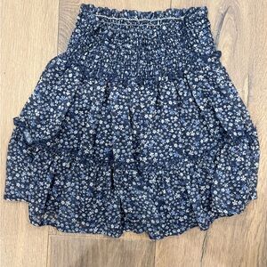 Altar'd State Navy Blue Floral Smocked Tiered Mini Skirt